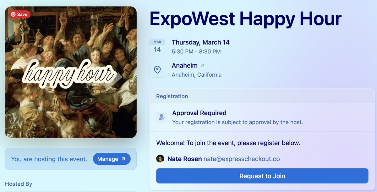 Do you like parties? Well I’m hosting one at ExpoWest! Join me, @justjessssss , @sodell244, @andycloyd, and Paul Rambaud for a fun get together on March 14th in Anaheim!! RSVP 👇 lu.ma/ExpoWest2024Pa…