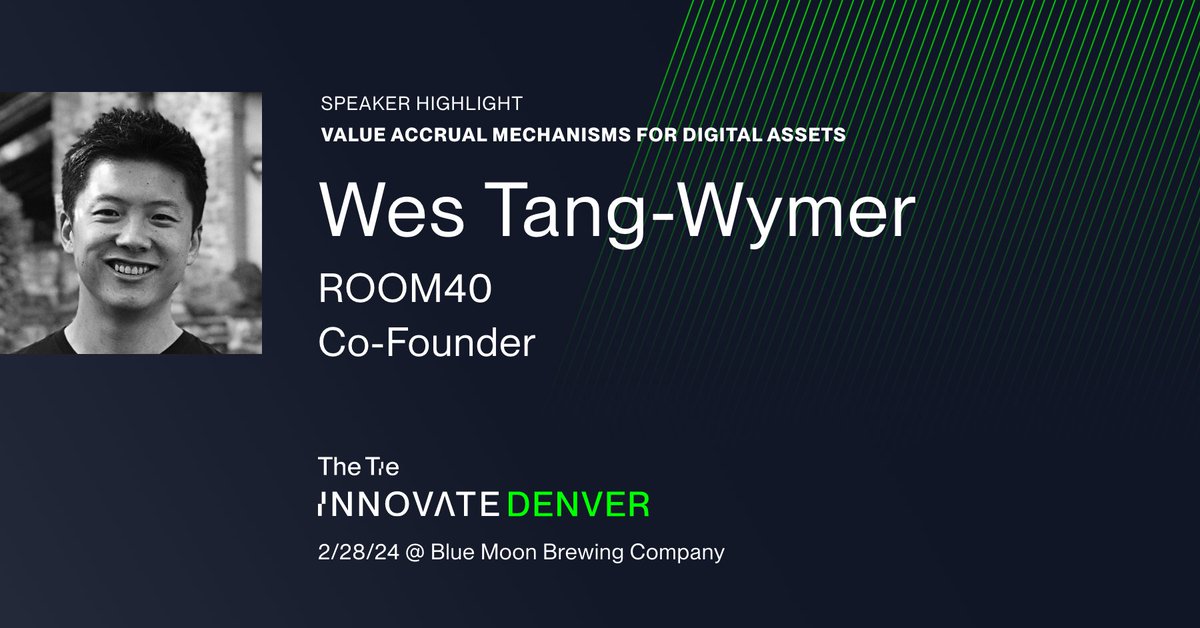 We're delighted to have Wes Tang-Wymer, Co-Founder at Room40 (@room40xyz), joining us as a speaker at InnovateDenver!