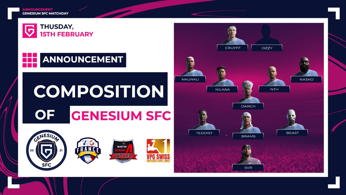 Genesium SFC β½ (@genesiumsfc) on Twitter photo ππππππππ β½οΈ
ποΈ 15.02
π <a href="/VPGFrance_/">VPG France</a> β’ L1 π«π·
π #HellasVerona
π <a href="/orKsGP_Fifa/">orKs GP #E-Foot</a>
π <a href="/belgique_vpg/">VPG BELGIQUE π§πͺ</a> β’ Jupiler Pro π§πͺ
π @ASAesport_
π <a href="/SwissVPG/">VPG Switzerland π¨π</a> β’ Raiffeisen L. π¨π
π <a href="/MhscPro/">MONTPELLIER HSC PRO CLUB</a>
π <a href="/AbyssalClubPro/">ABYSSAL PROJECT</a>
π 3-1-4-2
<a href="/TeamGenesium/">Genesium</a> #WhereItBegins πΎ ππππππππ β½οΈ
ποΈ 15.02
π <a href="/VPGFrance_/">VPG France</a> β’ L1 π«π·
π #HellasVerona
π <a href="/orKsGP_Fifa/">orKs GP #E-Foot</a>
π <a href="/belgique_vpg/">VPG BELGIQUE π§πͺ</a> β’ Jupiler Pro π§πͺ
π @ASAesport_
π <a href="/SwissVPG/">VPG Switzerland π¨π</a> β’ Raiffeisen L. π¨π
π <a href="/MhscPro/">MONTPELLIER HSC PRO CLUB</a>
π <a href="/AbyssalClubPro/">ABYSSAL PROJECT</a>
π 3-1-4-2
<a href="/TeamGenesium/">Genesium</a> #WhereItBegins πΎ