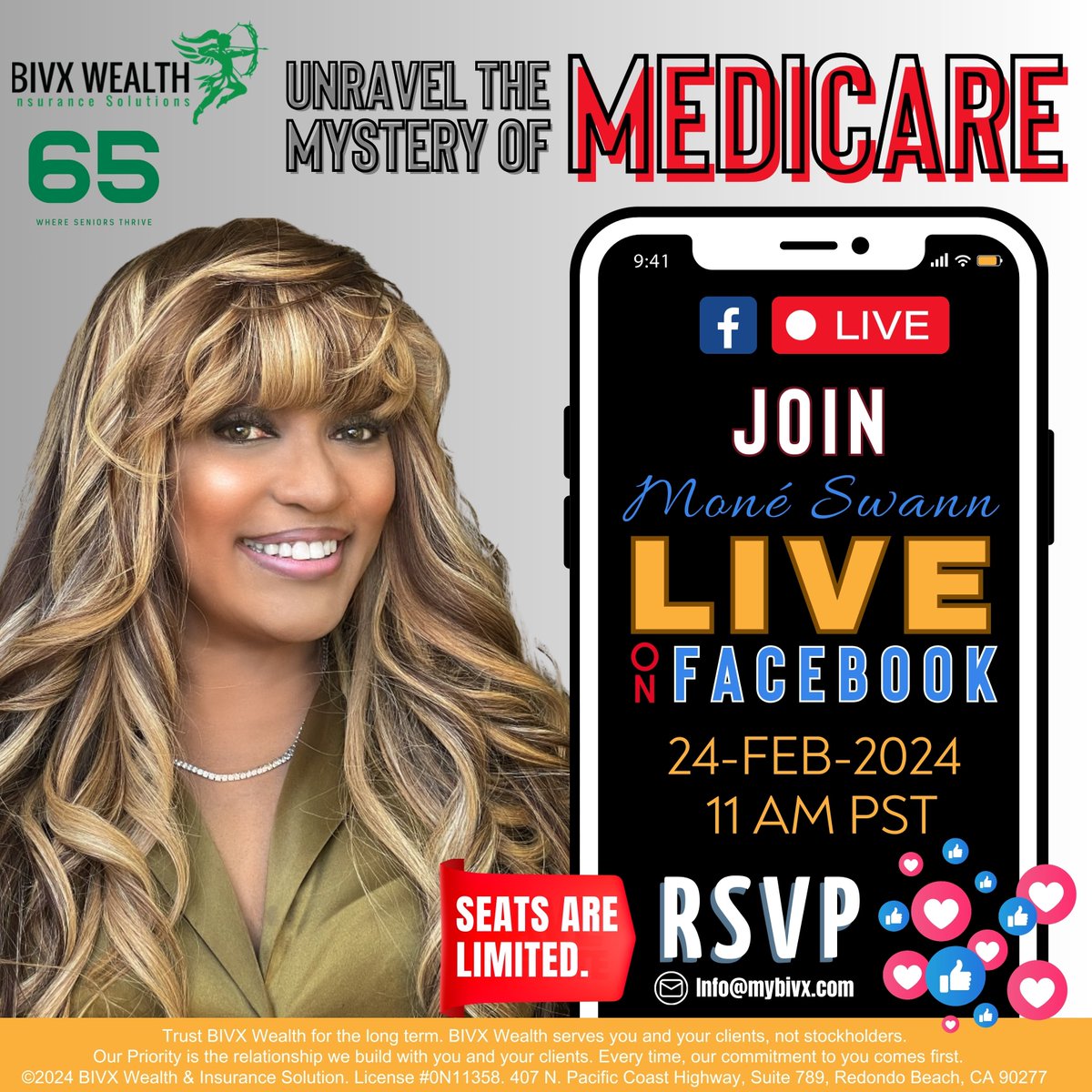 mybivx's tweet image. Fearless Seniors and Turning 65 People, it’s time to level up!
🌐 Follow, Like, and Share our Pages – your gateway to a secure future!(Links on the comment section)

🌟Follow, Like, and Share our Pages. Participate and Win.🌟

#BIVX #Secure65HealthPlans #FacebookEvent #Trending