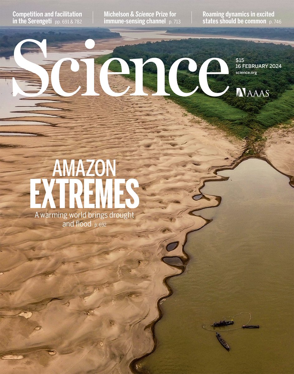 SCIENCE MAGAZINE - FEBRUARY 16, 2024 - RESEARCH PREVIEW
<a href="/ScienceMagazine/">Science Magazine</a> (February 15, 2024): The new issue features a record drought in October 2023 that lowered the Amazon River near the Brazilian city of Tefé, revealing sand dunes and forcing local fishing boats to compete for