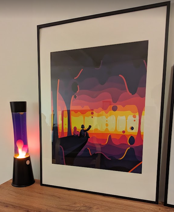 Toldry's tweet photo. My lava lamp fits nicely with  "The Egg" poster @Kurz_Gesagt https://t.co/8rQMvYo8v1