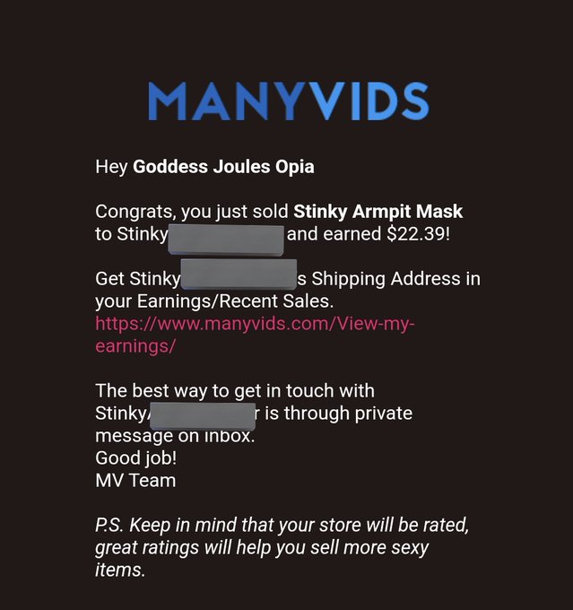 I'm so excited someone bought a stinky armpit mask from my Manyvids store.   I've had them for sale for