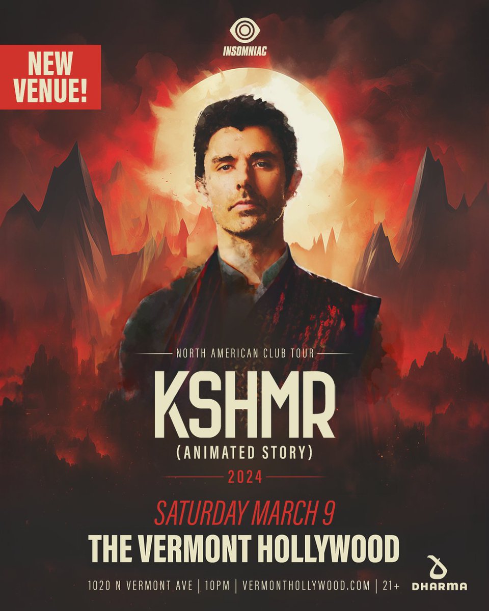Experience an unforgettable night with @KSHMRmusic when he lands at the Vermont Hollywood on Saturday, 3/8. Get tickets now! → insom.co/kshmr-la If you have purchased Exchange LA tickets, they will automatically transfer to this new venue, The Vermont Hollywood.