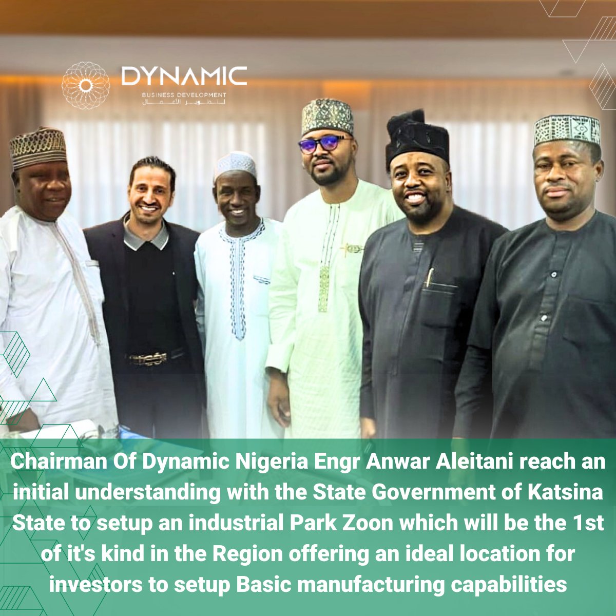 DYNAMIC_B_D's tweet photo. Chairman Of #Dynamic Eng #Anwar_Aleitani reach an initial understanding with the State Government of #Katsina State to setup an industrial Park Zoon which will be the 1st of it's kind in the Region offering an ideal location for investors to setup Basic manufacturing capabilities https://t.co/S8Ab5hNwON