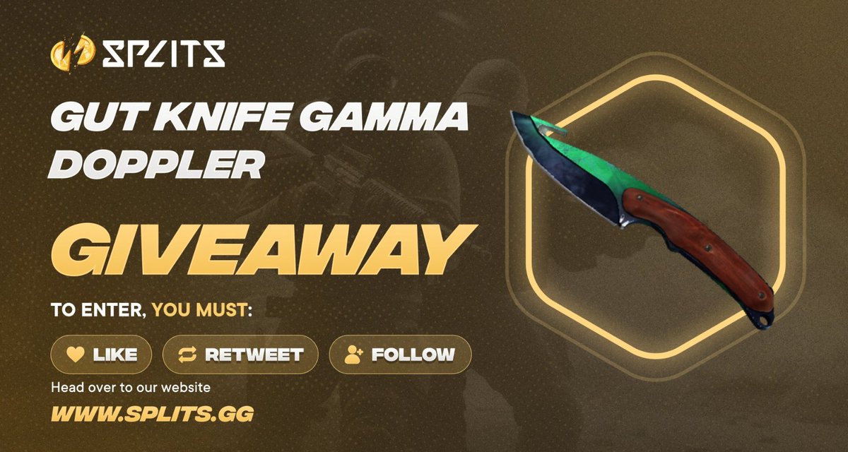 🔥 New #CSGOGiveaway 🔥

★  Gut Knife | Gamma Doppler ★ 

How to Win🏆:
✅ Follow <a href="/csgocatalog/">CSGOCatalog</a> &amp; <a href="/Splitsgg/">SplitsGG</a> 
✅ RT+Like
 
The winner drawn in 10 days on <a href="/Splitsgg/">SplitsGG</a> page, good luck❤️