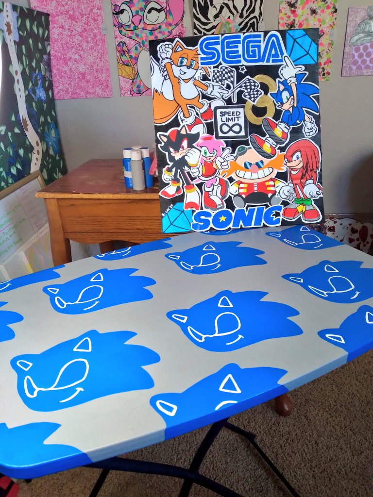 Hand-Painted in Acrylics 🖌🎨 Custom Sonic TV Tray & Collage | Furniture Flip | Custom Vday Gift ♡ #DIY #SonicTheHedeghog #Sonic #fanart #Fanarts #art @SEGA #sega #TailsTheFox @ArtMutuals #ShadowTheHedgehog #Knuckles #painting #customartwork #customdesigns #DesertStudioArtCo