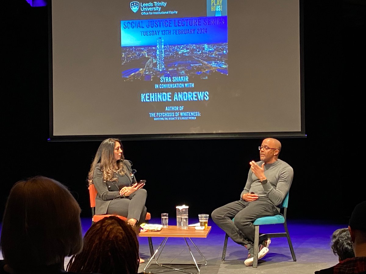 A great feeling to launch our Social Justice Lecture series in partnership with @LeedsPlayhouse Thank you @SusanWilcock4 for making it happen, @SyraShakir for hosting and to our first guest @kehinde_andrews for kicking us off with a brilliant conversation. @LeedsTrinity