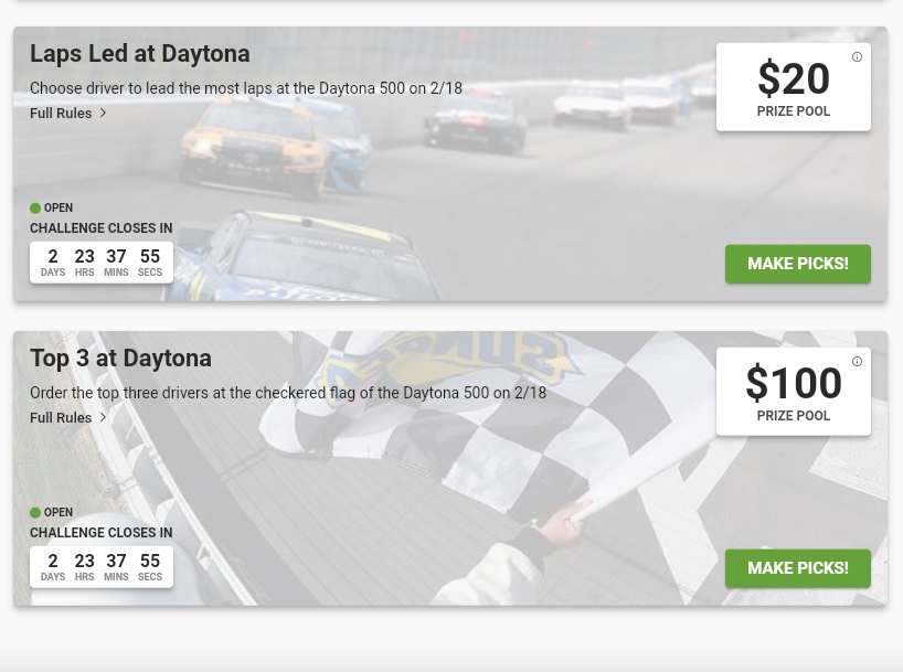 playupsidegames's tweet photo. 🏁🚦Start your engines, we're starting the season! Fantasy #NASCAR challenges now live. 

Play free. Win cash. No app needed.

🔗https://t.co/Foe6X7mvqx

#DAYTONA500 #dfs #racing #nascarracing #nascarcupseries #motorsports #ford #chevy #toyota https://t.co/DxiOI0xA1n