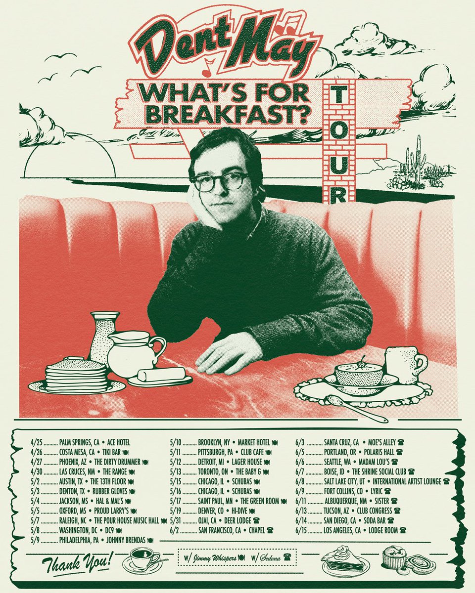 2024 ‘What’s For Breakfast?’ Tour! ☕️

with support from <a href="/jimmywhispers/">Jimmy Whispers</a>  and <a href="/thatgirlsedona/">Sedona</a>  🥞

Tickets are on sale now: dentmay.com/tour