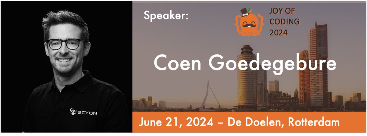 JoyOfCoding's tweet image. Meet Joy of Coding 2024 speaker Coen Goedegebure👋🏻! 

💡 Find out more at: joyofcoding.org 

Interested to see Coen live at our conference in Rotterdam? Get your ticket here: joyofcoding.stager.co/2024/tickets 

#JoyOfCoding2024 #Speaker
