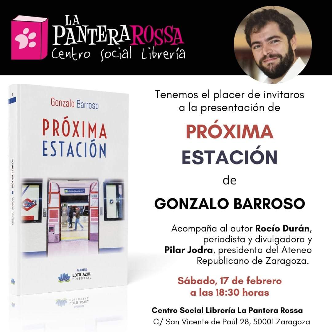 PilarGimenoNava's tweet photo. El próximo sábado 17 os invitamos a que paséis por @LaPanteraRossa para la presentación de la 1° novela de @gonbasan estoy segura q os va a gustar @AteneRepubliZGZ @igoiz17 @Martafigonera @anabelanabel @Darvilvil @A_Quero_ @NancyPrada3 @JuliaParejaC https://t.co/9T9cyMKnbc