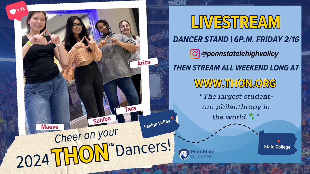 PSU Lehigh Valley (@psulehighvalley) on Twitter photo Tune into our Instagram this Friday, 2/16 <a href="/6/">Adrián Lamo</a>:00p.m. as we go ✨LIVE✨ for the Dancer Stand in the BJC!
🔗instagram.com/pennstatelehig…
#WeAre #PSULV #THON2024 Tune into our Instagram this Friday, 2/16 <a href="/6/">Adrián Lamo</a>:00p.m. as we go ✨LIVE✨ for the Dancer Stand in the BJC!
🔗instagram.com/pennstatelehig…
#WeAre #PSULV #THON2024
