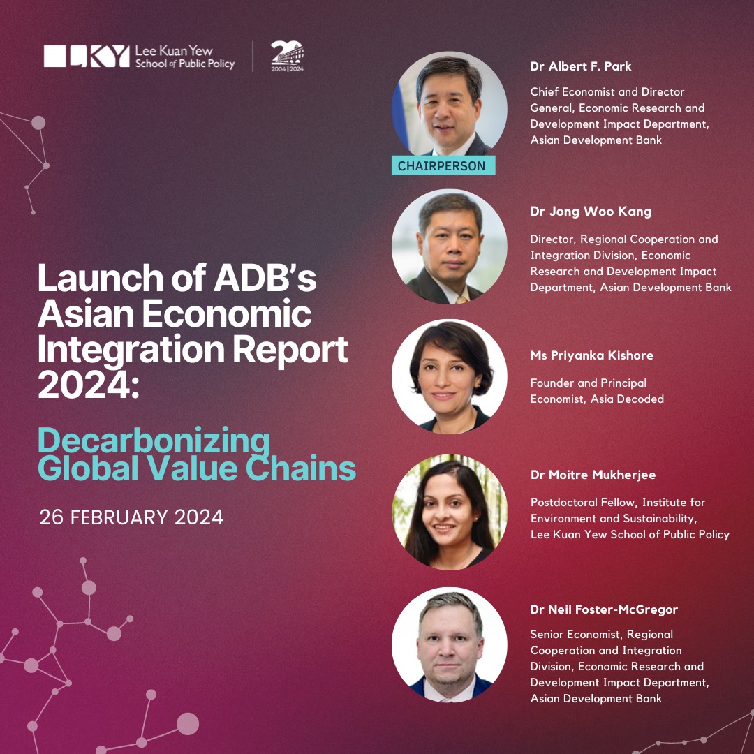 The 2024 #AEIR by @ADB_HQ highlights the need for policymakers to address the issue of carbon emissions generated at stages of global value chains, while maximising the economic benefits of globalisation & global production networks. Join the discussion: lkyspp.sg/ADB-report