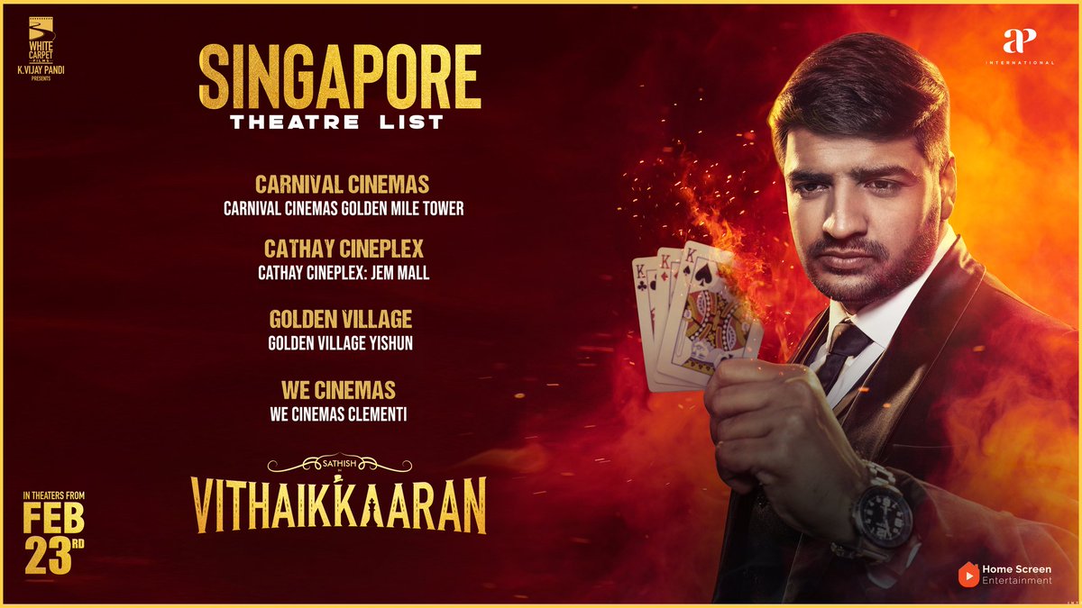 The #Vithaikaaran theatre lists for Canada, Malaysia, Sri Lanka, Singapore, Gulf, UK & Australia are here! @actorsathish #SimranGupta @vijaywcf @Venki_dir @vbrcomposer @iamyuvakarthick @editorsiddharth @thinkmusicindia @teamaimpr @CtcMediaboy