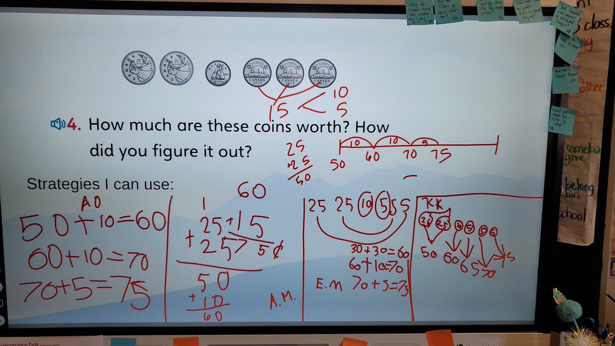 mjhalterCBE's tweet photo. Grade 2's have been reviewing adding strategies in order to solve problems like breaking numbers apart, making 10s, or finding doubles.

We took turns sharing and recording the steps we took for solving the problem of the day. 

Check it out! https://t.co/s3yM5jAD8l