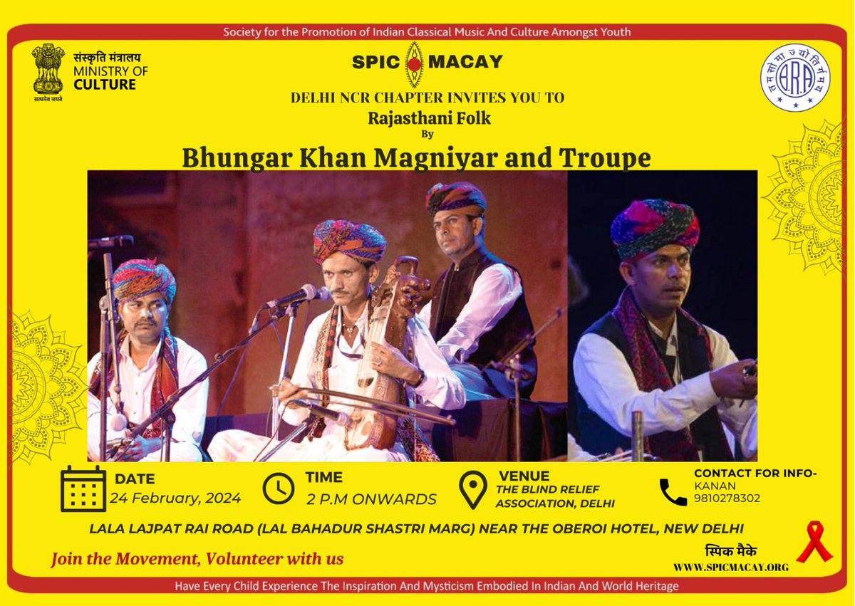 <a href="/BlindDelhi/">The Blind Relief Association, Delhi</a> has turned 80! 

Marking 8 decades of impactful service, we've organized a Rajasthani Folk musical performance in partnership with <a href="/spicmacay/">SPIC MACAY</a>

Join us on 24th February, at 2:00 PM in the Association. 

Please join! 

#80years #oakjubilee #blindrelief