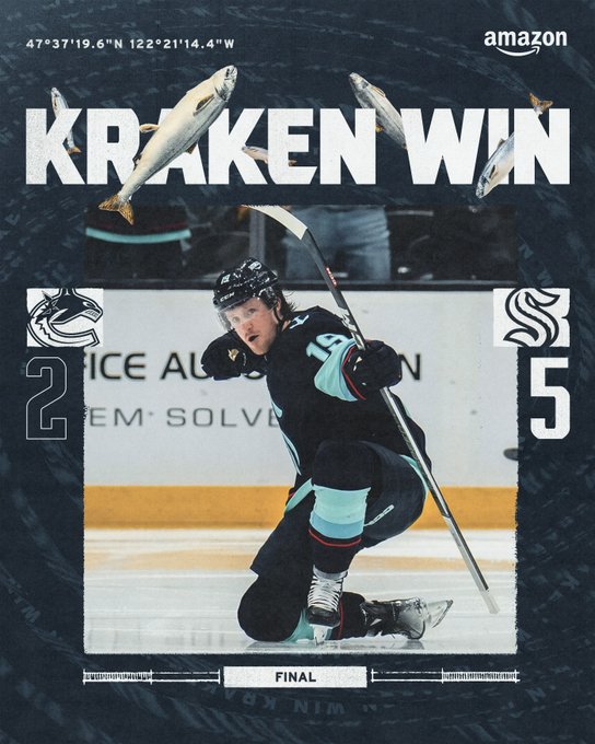 final graphic featuring celly pic of mccann 5-2, kraken