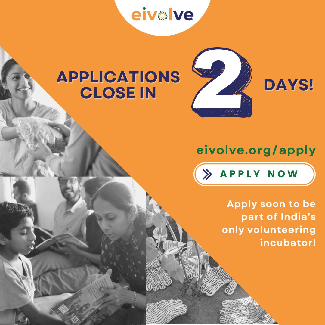 Apply : eivolve.org/apply
---
Only 2 days to go until deadline!

Apply today to benefit your idea with our funding, mentorship and training.

#opportunity #incubator #socialentrepreneurship