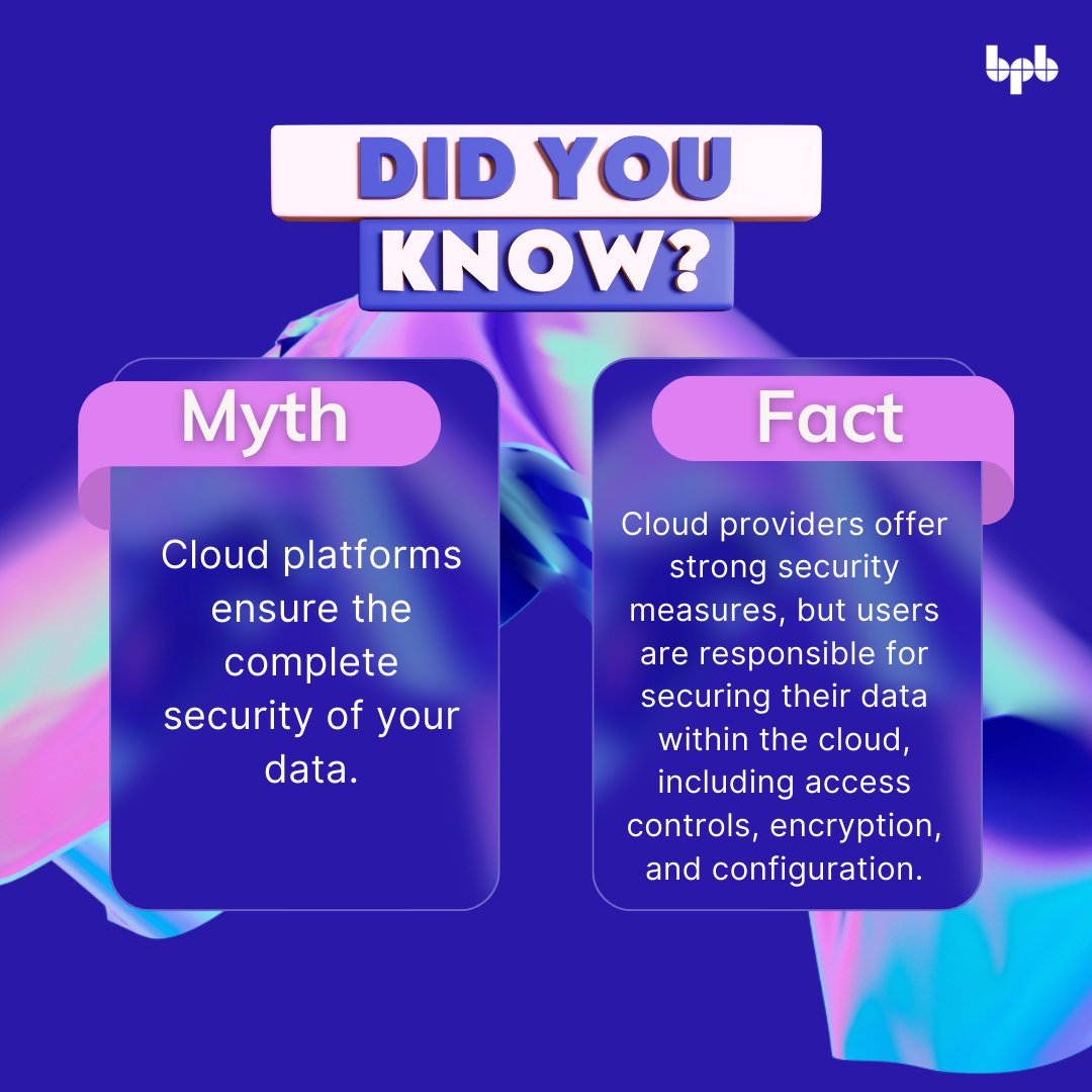 Cloud providers offer robust security measures, but users must also take responsibility for securing their data within the cloud. 

#bpbonline #CyberSecurity #CloudSecurity #DataProtection #MythVsReality #Cybersecurity #CloudComputing #InfoSec #Encryption #AccessControls"
