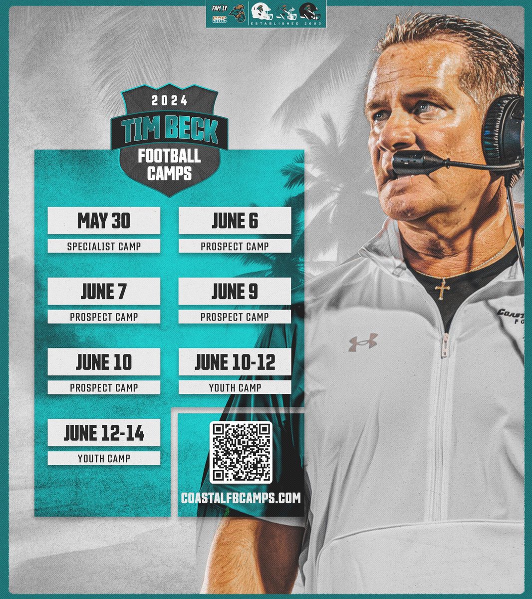 𝙂𝙚𝙩 𝙞𝙣 𝙩𝙝𝙚 𝙜𝙖𝙢𝙚! Camp dates are set! ⛺️: coastalfbcamps.com/About%20Us #BALLATTHEBEACH | #FAM1LY | #TEALNATION