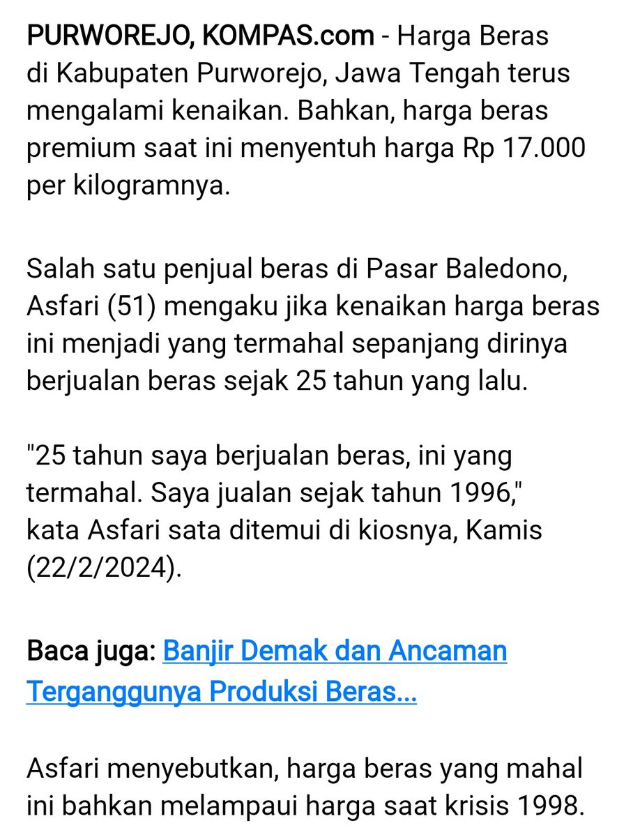 arsipedia's tweet photo. Rekor harga beras, melampaui krisis 1998? 😨 https://t.co/1iK8Jkn2i1