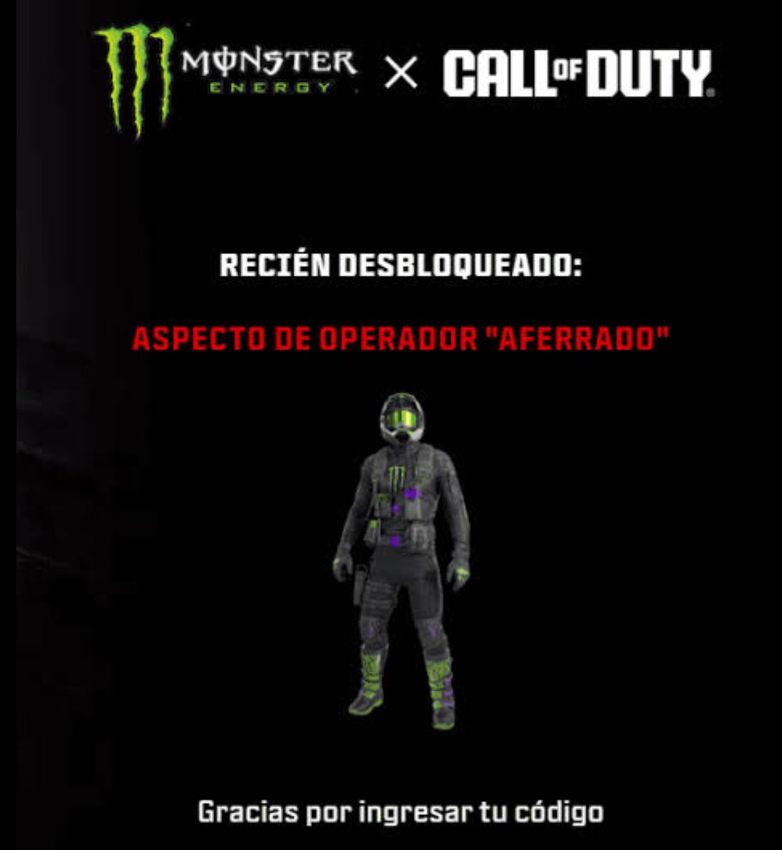 Ya consiguieron la nueva skin de <a href="/MonsterEnergyMx/">Monster Energy Mex</a>  para Warzone  gente? es muy fácil solo entren aquí e inicien sesión y se las dan: callofduty.com/monsterenergyr…
