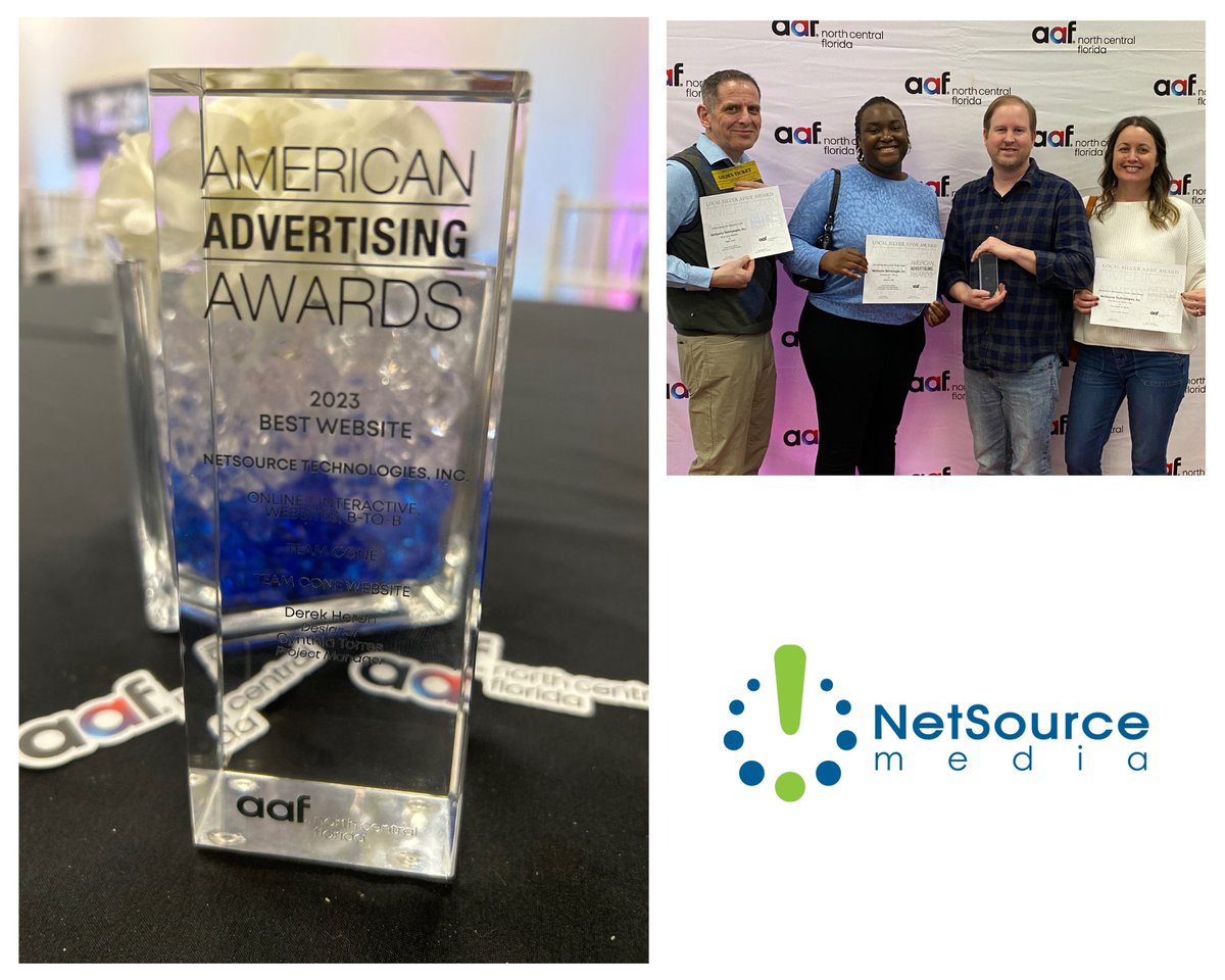 DataOneNetworks's tweet image. NetSource cleaned house @ tonight’s American Advertising Federation of North Central Florida ADDY Awards!  3 Silver Awards &amp;amp; a “Best in Category” for 1 of our client websites. Plus great food from #CilantroTacos and drinks from #DaftCowBrewery #TeamNetSource #NetSourceDifference