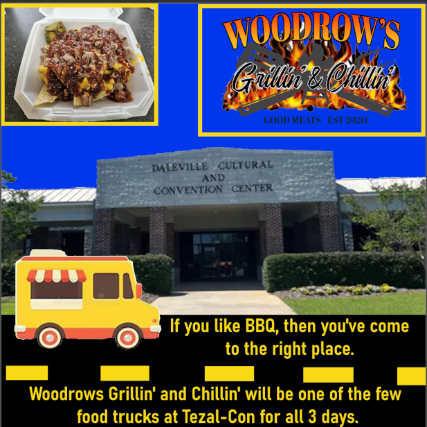 TezalCon's tweet photo. Woodrows Grillin' and Chillin is a 
Bar-B-Que style food truck that will be attending Tezal-con on March 8, 9, and 10!

If you would like to try this yummy BBQ, pre-order tickets are available now up til March 7.

#tezalcon #tezalcon2024 #esports #gaming #bbq #foodtruck https://t.co/XFBCfiffOi