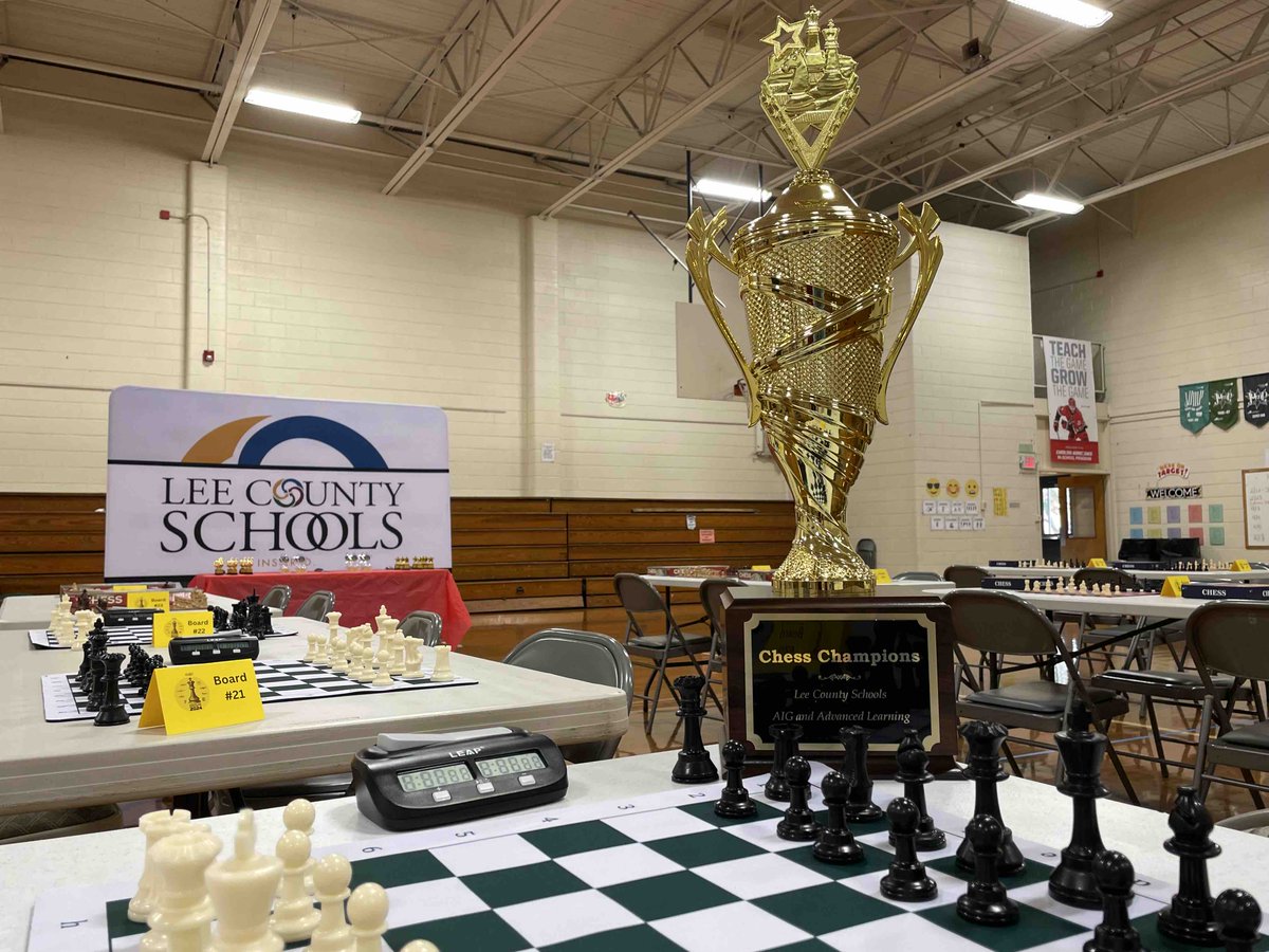 All set and ready for tomorrow’s inaugural Lee County Schools Elementary Chess Championships! Greenwood gym looks awesome and we can’t wait to see all 64 players there at 8:30! Which school is going home with the trophy?