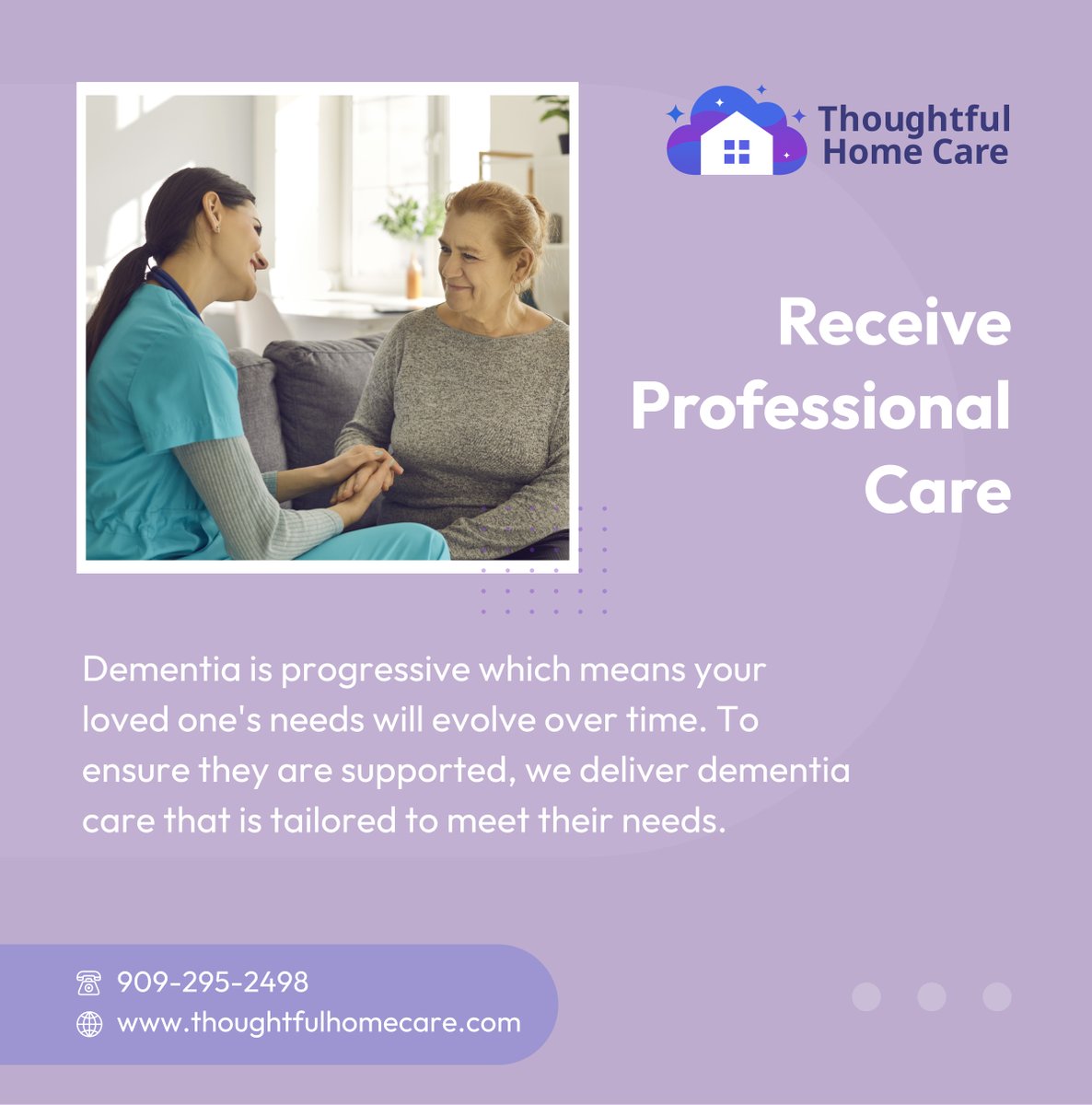 thoughtfulhomec's tweet photo. When a loved one is diagnosed with dementia, it can be difficult for the family. That is why we offer compassionate and dependable memory care for your family. 

#UplandCA #DementiaCare #HomeCare https://t.co/7rJfPHU7fb
