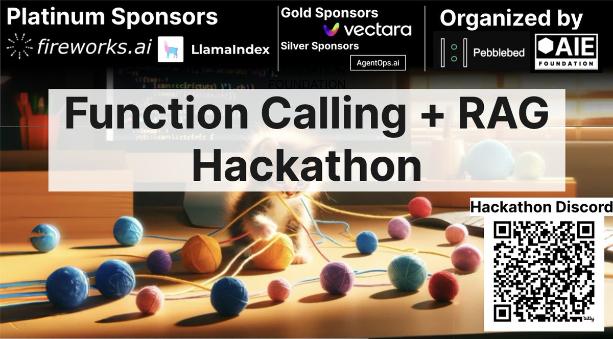 partiful.com/e/e3arTNNboImb… I am so beyond excited for our Function Calling + RAG hackathon this coming Saturday (2/24) in SF (in the Arena). We are oversubscribed at this point (>120!! wow!! in under a week of planning), so we'd be only accepting people who plan to hack AND