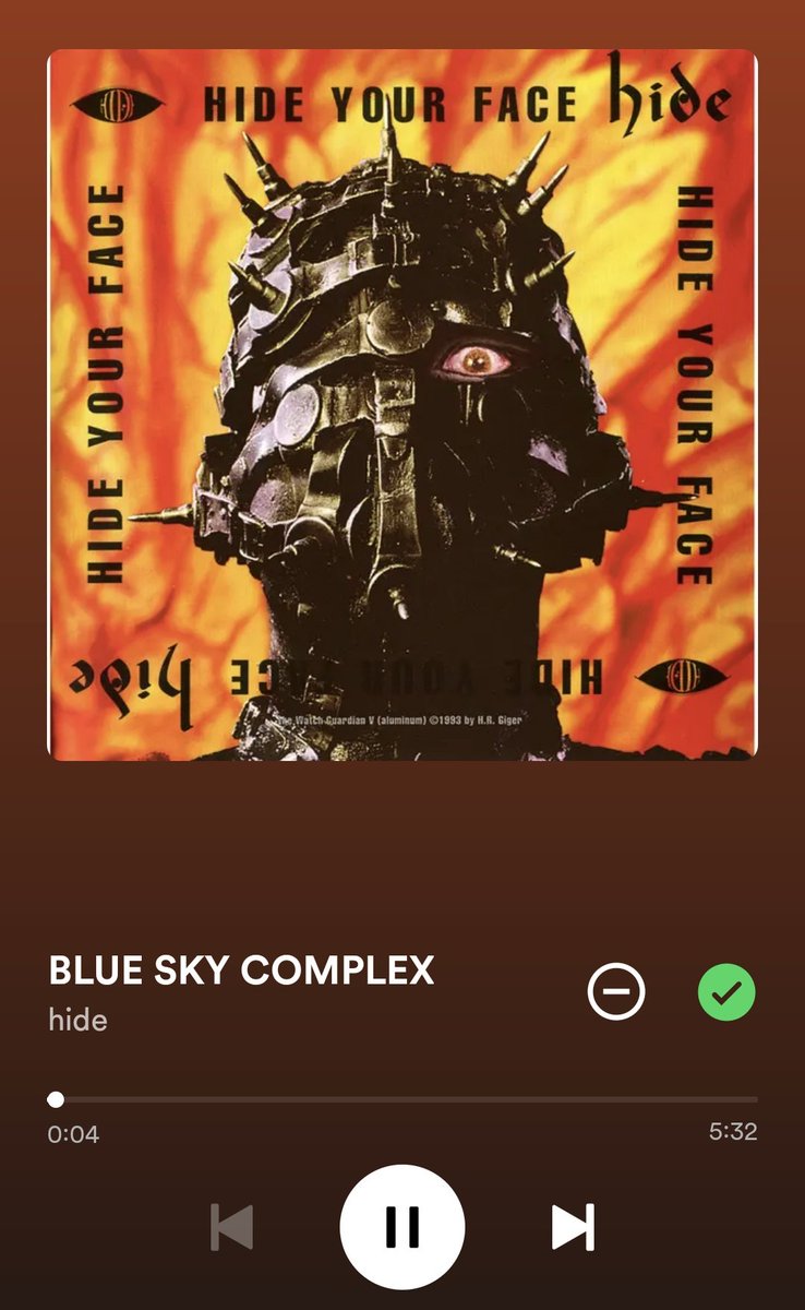 ripplek4's tweet photo. HIDE YOUR FACE 30歳おめでとう🎉
今日の一発目はこの曲でした。
 #hide
 #BLUESKYCOMPLEX https://t.co/kAPyPuFPwp