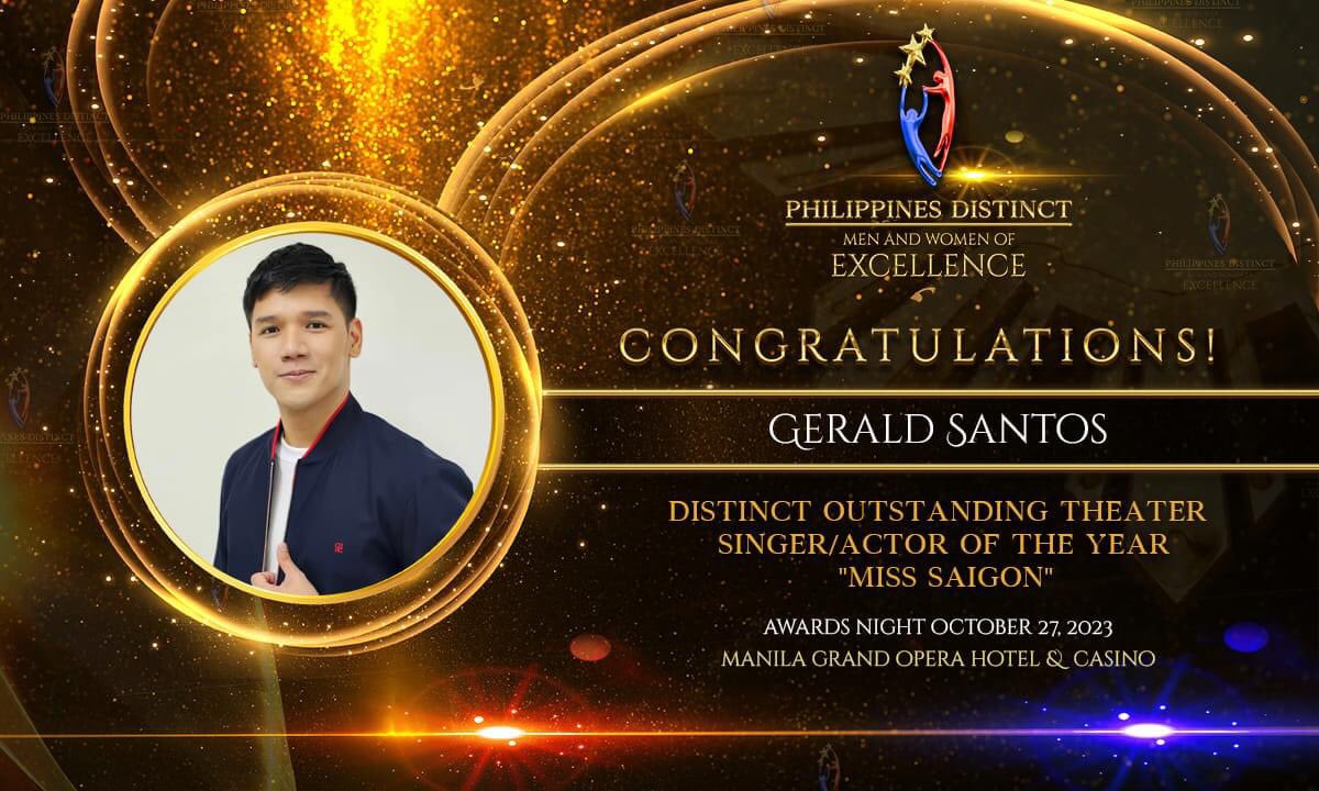 teamgeraldOfc's tweet photo. THE PHILIPPINES DISTINCT MEN AND WOMEN OF EXCELLENCE.

OUR VERY OWN PRINCE OF BALLAD, @TheGeraldSantos  IS ON THE LOWER COLUMN, SECOND PICTURE FROM THE LEFT!

OUTSTANDING THEATER SINGER/ ACTOR OF THE YEAR — “Miss Saigon

CONGRATULATIONS! 🎉THE WHOLE TEAM GERALD IS VERY PROUD OF U https://t.co/Tr008VPbo7
