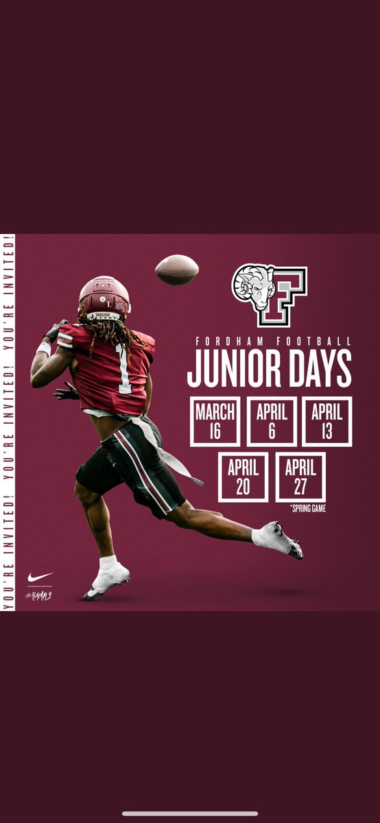 Thanks @CoachPetrarca for the recruitment invite on campus to @FORDHAMFOOTBALL for Junior Day. I’m very excited to meet the coaches and learn more about the school and football program! #RAMILY @Coach_Conlin @DeafQBCoach @M2_QBacademy