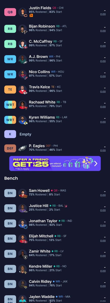 userfriendly11's tweet photo. @DynastyDadFF @SmashAccept Here's my Squad. Also landed pick 1.01 from a trade I made last year. Might need some Qb depth. https://t.co/hUB7uReTVq