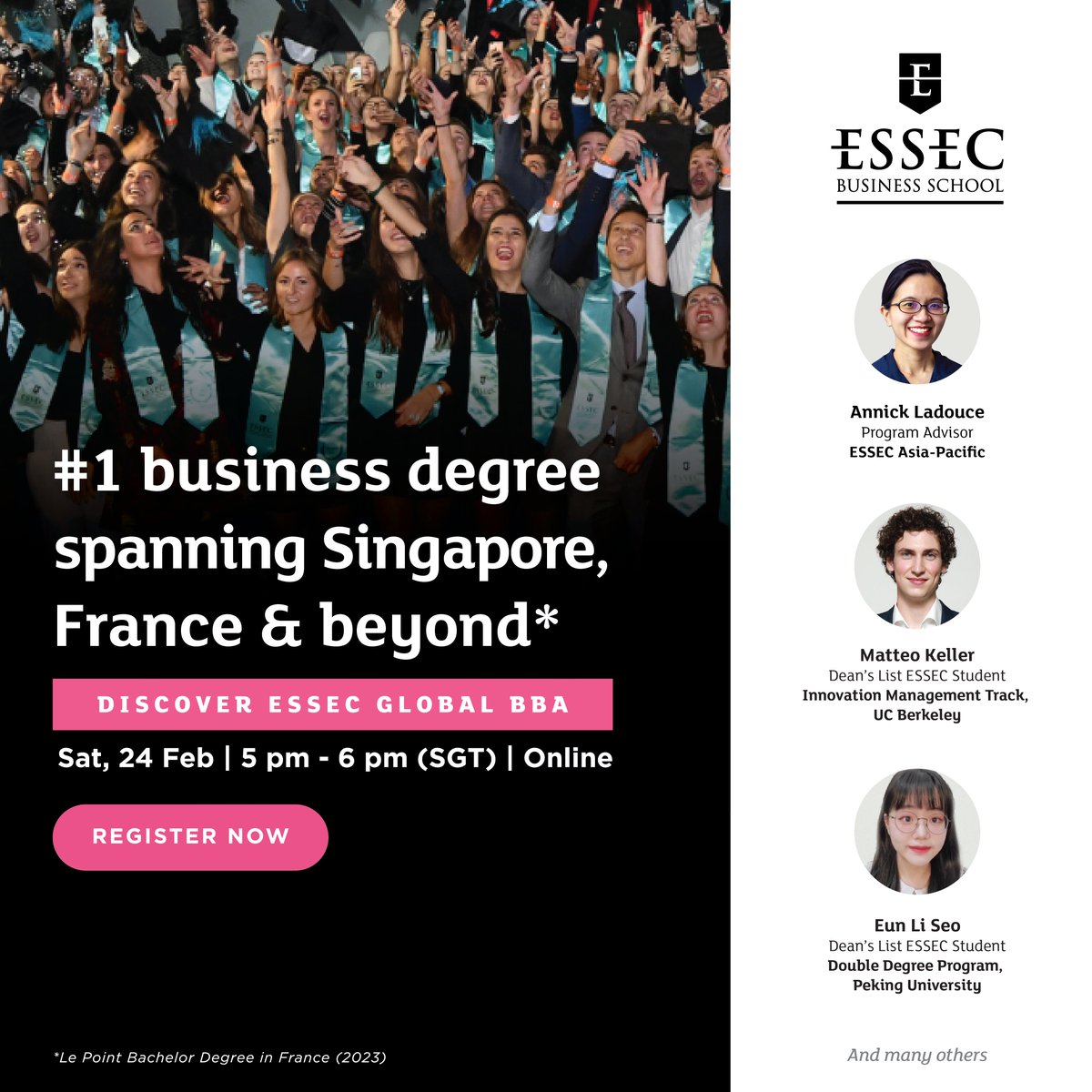 ESSEC Asia-Pacific (@essec_ap) on Twitter photo #ESSECBBA | Happening tomorrow! Join us as we explore ESSEC's Global Bachelor of Business Administration (BBA) program. Hear from our students as they share their experiences in Singapore and worldwide. 
Register here: loom.ly/Yu_3Daw #ESSECBBA | Happening tomorrow! Join us as we explore ESSEC's Global Bachelor of Business Administration (BBA) program. Hear from our students as they share their experiences in Singapore and worldwide. 
Register here: loom.ly/Yu_3Daw