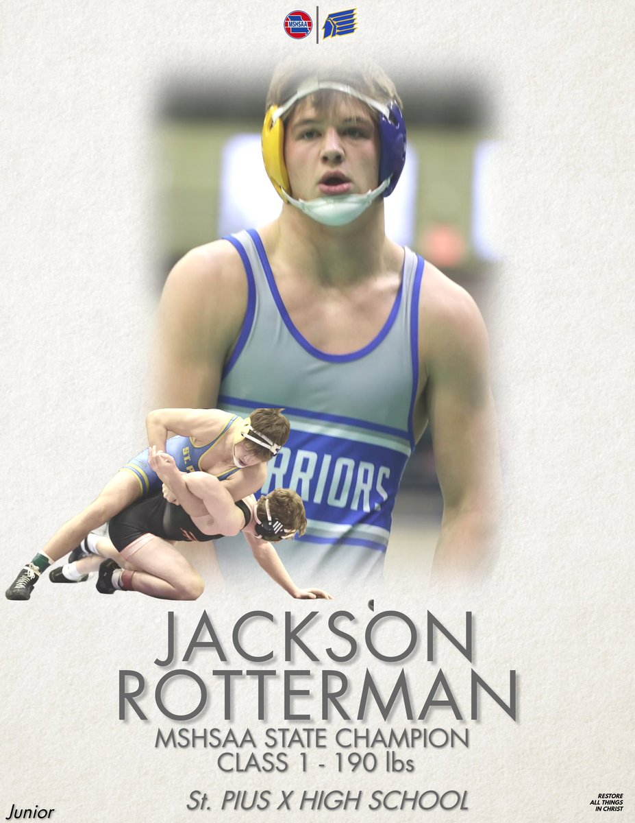 SPX Wrestling (@spxwrestling) on Twitter photo SPX Junior Jackson Rotterman is a STATE CHAMPION @ 190 lbs! Jack is now a 3x State Medalist!
<a href="/stpiusxhskc/">St. Pius X H. S.</a> <a href="/SPXboosterclub/">WarriorPrideSPX</a> <a href="/FootballSpx/">SPX_Football</a> <a href="/SPXsportsmed/">SPX Sports Medicine</a> <a href="/missouriwrestle/">Missouri Wrestling</a> <a href="/ghwcoach/">Jason Keck</a> <a href="/_coachpadilla/">Coach Padilla</a> <a href="/dkcsjschools/">Diocese of Kansas City-St. Joseph Catholic Schools</a> SPX Junior Jackson Rotterman is a STATE CHAMPION @ 190 lbs! Jack is now a 3x State Medalist!
<a href="/stpiusxhskc/">St. Pius X H. S.</a> <a href="/SPXboosterclub/">WarriorPrideSPX</a> <a href="/FootballSpx/">SPX_Football</a> <a href="/SPXsportsmed/">SPX Sports Medicine</a> <a href="/missouriwrestle/">Missouri Wrestling</a> <a href="/ghwcoach/">Jason Keck</a> <a href="/_coachpadilla/">Coach Padilla</a> <a href="/dkcsjschools/">Diocese of Kansas City-St. Joseph Catholic Schools</a>