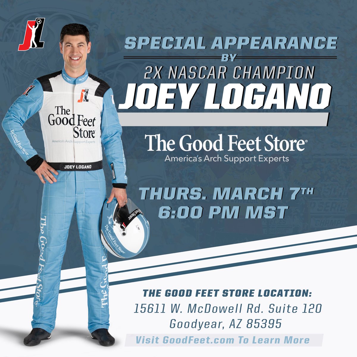 joeylogano's tweet photo. Two Weeks Away - The Good Feet Store Appearance in Goodyear, AZ - See you there! 

15611 W. McDowell Rd. Suite 120 Goodyear, AZ 85395

Thursday, March 7th at 6PM MST https://t.co/JN3rO1i68F