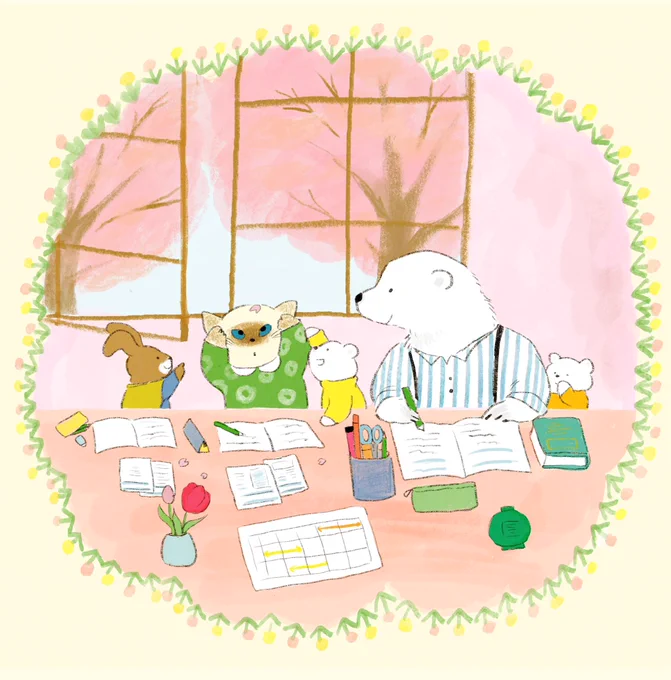 大阪の学研中野しろくま教室からご依頼いただき教室に飾るイラストを制作しました。勉強を頑張る子供達に桜咲きますように