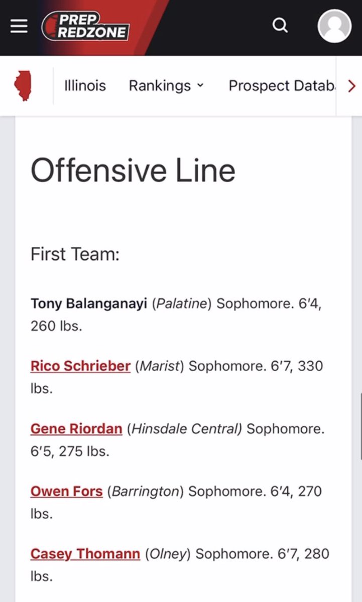 Proud to be named 1st Team All-State for Illinois Underclassman by <a href="/OJW_Scouting/">PrepRedzone Oliver</a> and <a href="/PrepRedzoneIL/">Prep Redzone Illinois</a> .
<a href="/BHS220Football/">Barrington Football</a> <a href="/OLMafia/">OL MAFIA</a> <a href="/grid_irons/">GridIrons</a> <a href="/EDGYTIM/">Timothy “EDGYTIM” OHalloran</a>