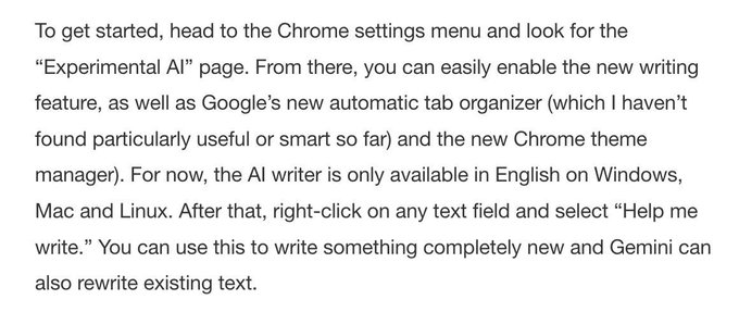 Chrome gets a built-in AI writing tool powered by Gemini https://t.co/laRxoaArJz https://t.co/hlCLvu
