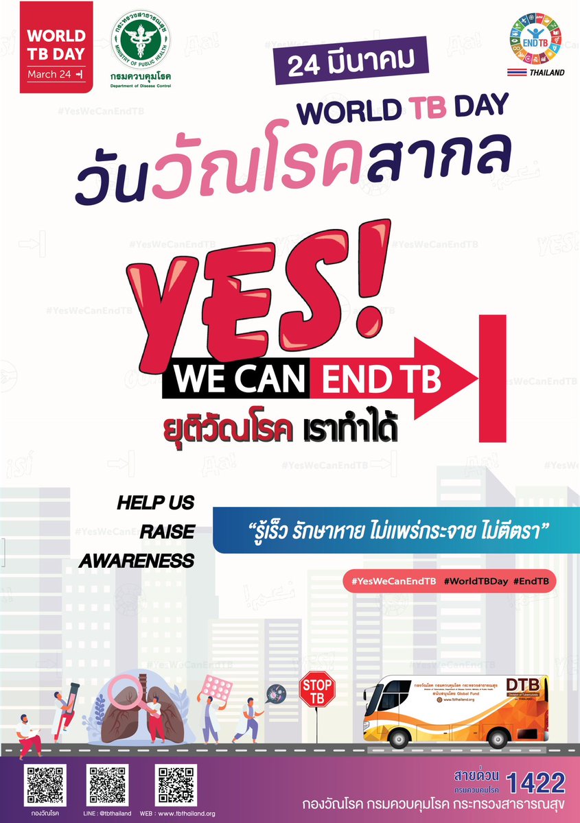 tbthailand's tweet photo. วันที่ 24 มีนาคม ของทุกปีเป็นวันวัณโรคสากล
.
กองวัณโรคจึงขอส่งแนวทางการรณรงค์วัณโรคสากล ประจำปี 2566 World TB day 2024 🚩 YES! WE CAN END TB “ ยุติวัณโรค เราทำได้” 
.
ดาวน์โหลดสื่อต้นแบบ : https://t.co/Wz4GRoCUxm
.
#YesWeCanEndTB  #YesTogetherWeCanEndTB #ยุติวัณโรคเราทำได้ https://t.co/asjkbJUqPB