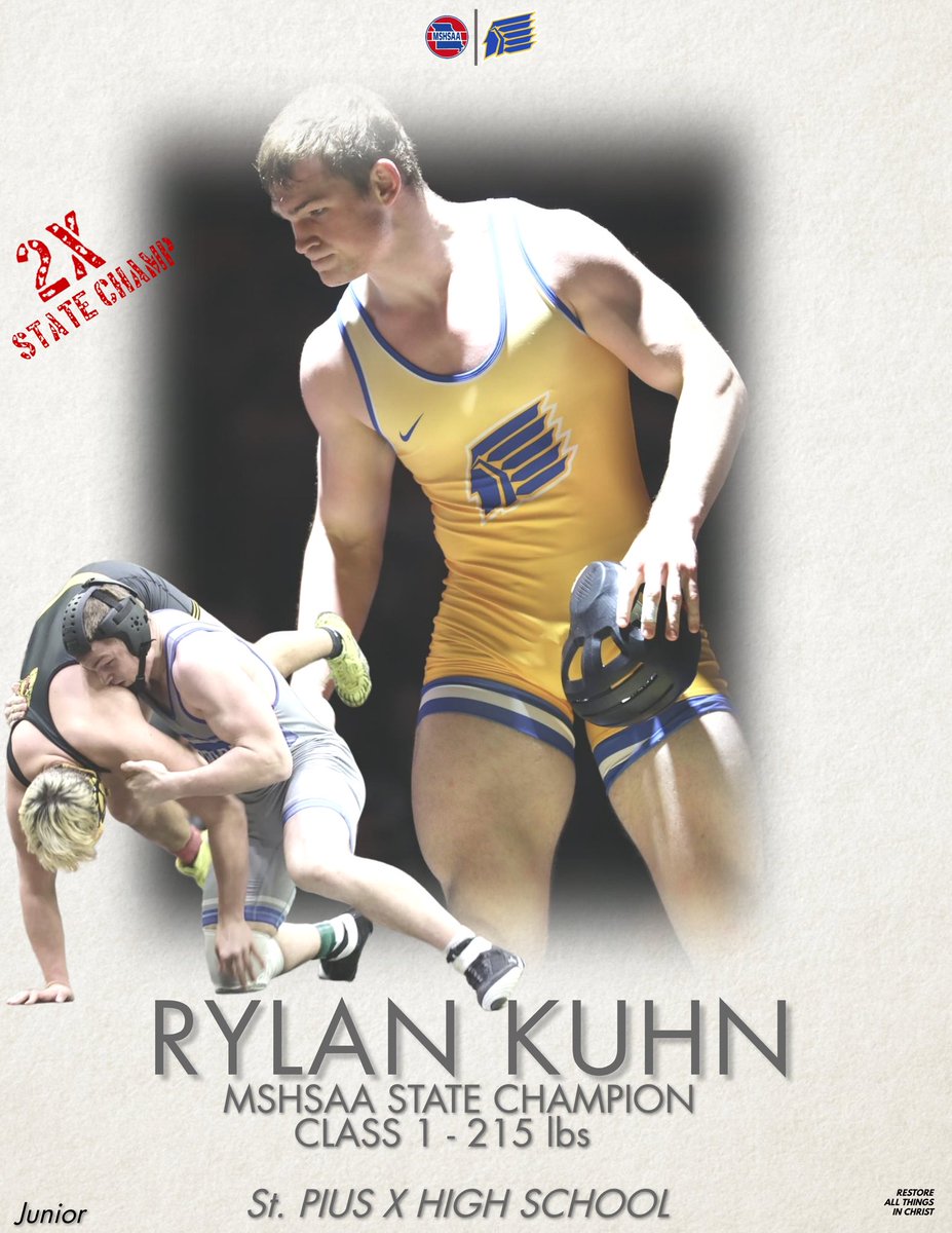 SPX Wrestling (@spxwrestling) on Twitter photo SPX Junior Rylan Kuhn is a STATE CHAMPION @ 215 lbs! Rylan is now a 2x State Champion!
<a href="/stpiusxhskc/">St. Pius X H. S.</a> <a href="/SPXboosterclub/">WarriorPrideSPX</a> <a href="/FootballSpx/">SPX_Football</a> <a href="/SPXsportsmed/">SPX Sports Medicine</a> <a href="/missouriwrestle/">Missouri Wrestling</a> <a href="/ghwcoach/">Jason Keck</a> <a href="/_coachpadilla/">Coach Padilla</a> <a href="/dkcsjschools/">Diocese of Kansas City-St. Joseph Catholic Schools</a> <a href="/AF_Wrestle/">Air Force Wrestling</a> SPX Junior Rylan Kuhn is a STATE CHAMPION @ 215 lbs! Rylan is now a 2x State Champion!
<a href="/stpiusxhskc/">St. Pius X H. S.</a> <a href="/SPXboosterclub/">WarriorPrideSPX</a> <a href="/FootballSpx/">SPX_Football</a> <a href="/SPXsportsmed/">SPX Sports Medicine</a> <a href="/missouriwrestle/">Missouri Wrestling</a> <a href="/ghwcoach/">Jason Keck</a> <a href="/_coachpadilla/">Coach Padilla</a> <a href="/dkcsjschools/">Diocese of Kansas City-St. Joseph Catholic Schools</a> <a href="/AF_Wrestle/">Air Force Wrestling</a>