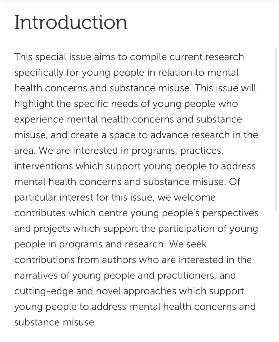 Shalini Arunogiri (@sarunogiri) on Twitter photo We’re launching a special issue on
Young people, mental health and substance use
At <a href="/advancesDD/">Adv Dual Diagnosis</a>
Please consider submitting & help us spread the word!
emeraldgrouppublishing.com/calls-for-pape…
Open till 31 July 2024
<a href="/GillBedi/">Gillinder Bedi</a>
<a href="/alex_guerin13/">Dr Alexandre Guérin</a>
<a href="/jannileung/">Janni Leung</a>
<a href="/GaryCKChan/">Gary Chan</a>
<a href="/TianzeSun/">Tianze Sun 孙天则</a>
@DrStockings We’re launching a special issue on
Young people, mental health and substance use
At <a href="/advancesDD/">Adv Dual Diagnosis</a>
Please consider submitting & help us spread the word!
emeraldgrouppublishing.com/calls-for-pape…
Open till 31 July 2024
<a href="/GillBedi/">Gillinder Bedi</a>
<a href="/alex_guerin13/">Dr Alexandre Guérin</a>
<a href="/jannileung/">Janni Leung</a>
<a href="/GaryCKChan/">Gary Chan</a>
<a href="/TianzeSun/">Tianze Sun 孙天则</a>
@DrStockings