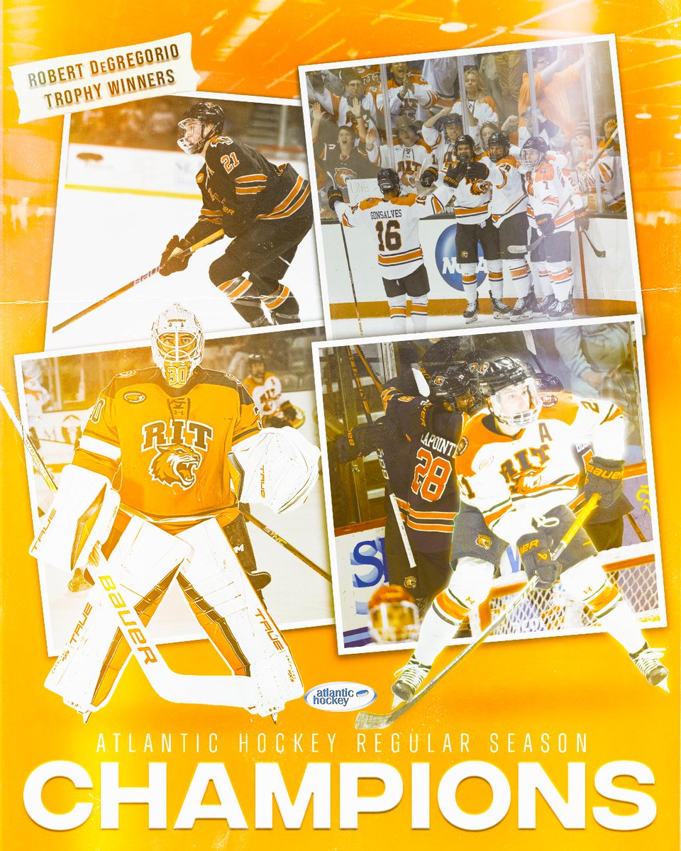 Atlantic_Hockey's tweet photo. With Bentley's win over Holy Cross tonight, RIT is the outright regular season champions! #AHA https://t.co/4qtW6xbdmA