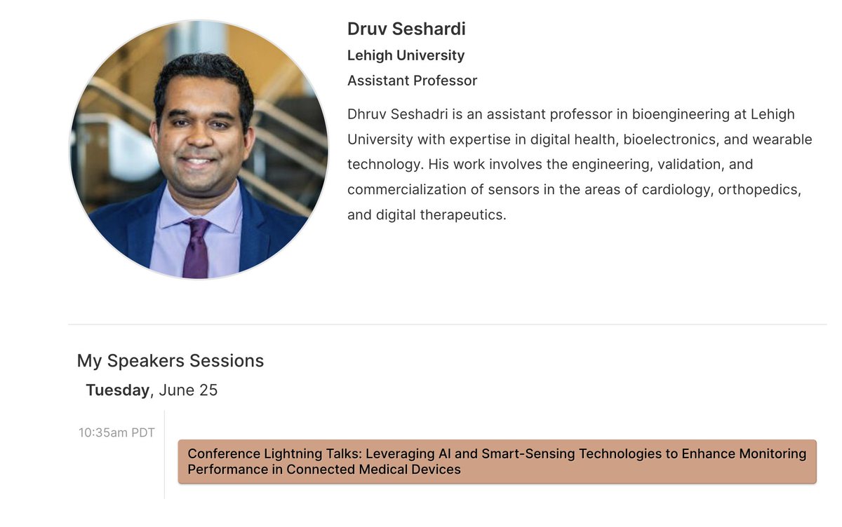 Misspelling aside, I am excited to be attending @SensorsConverge in my backyard of Santa Clara, CA! Excited to share the awesome work my students are doing on edge computing & wearable devices to develop risk stratification analytics for disease monitoring @LehighBioE @LehighU