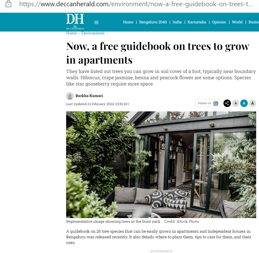 Residents of Bangalore, & other Indian cities cramped for space - if you want to plant a tree, pick up our free Tree Planting Guide for Apartment and Home Owners! Covered in @DeccanHerald today. Published by @azimpremjiuniv as part of our #climatechange initiatives Please RT. 1/n