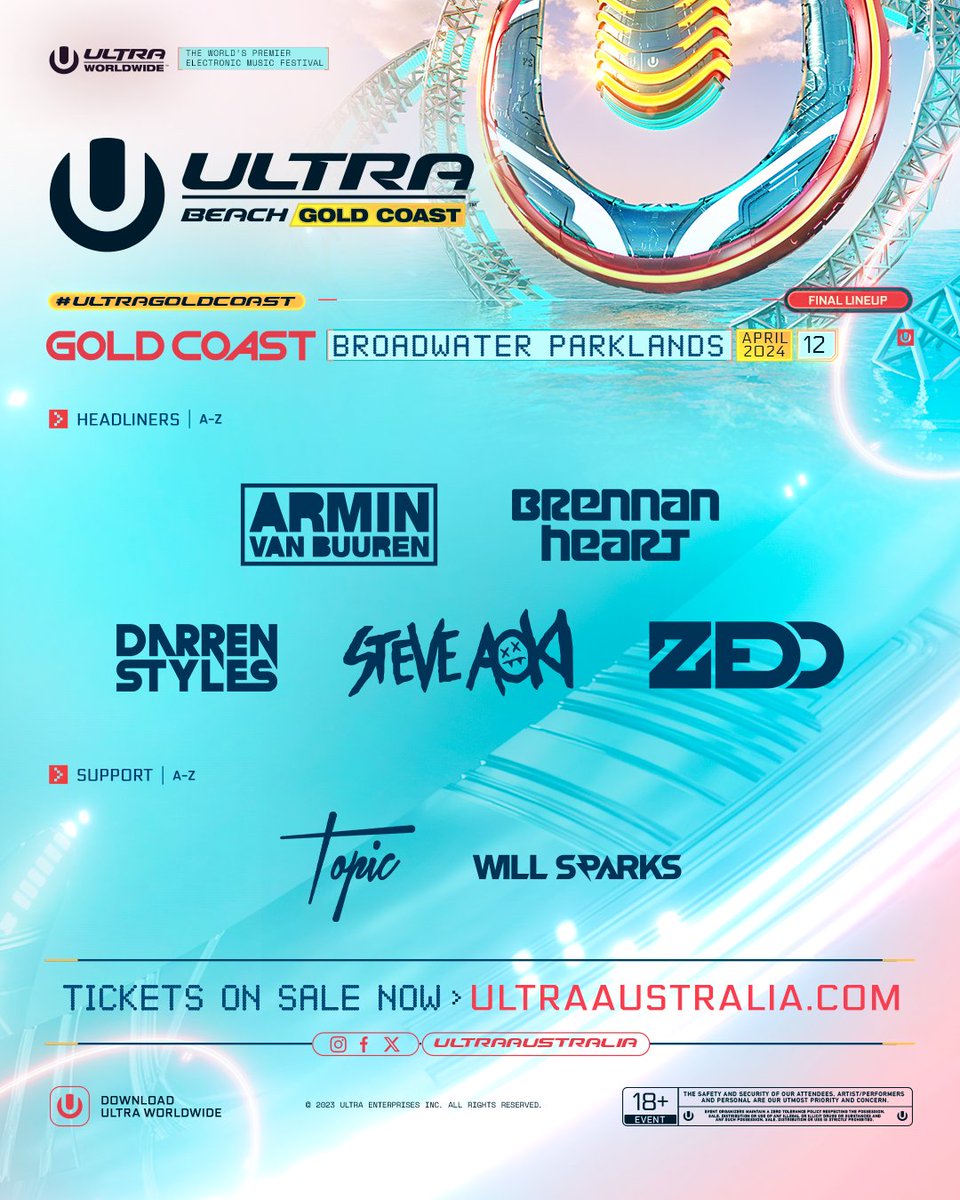 UltraAustralia's tweet photo. The Phase 2 lineup for #UltraBeach Gold Coast has landed. Final Tickets on sale now ➡️ https://t.co/Tpf4m2CgJZ  https://t.co/D0ph0NFO5n