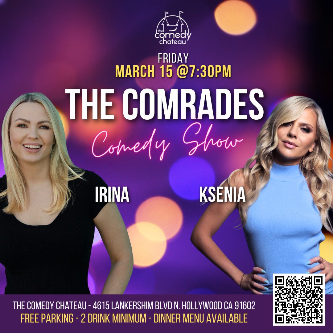Come see @iamkseniamusic and I co-headline a show on March 15! Free tix with promo code IRINA (all caps) app.showslinger.com/ticket_payment… #standupcomedy #standup #womenincomedy